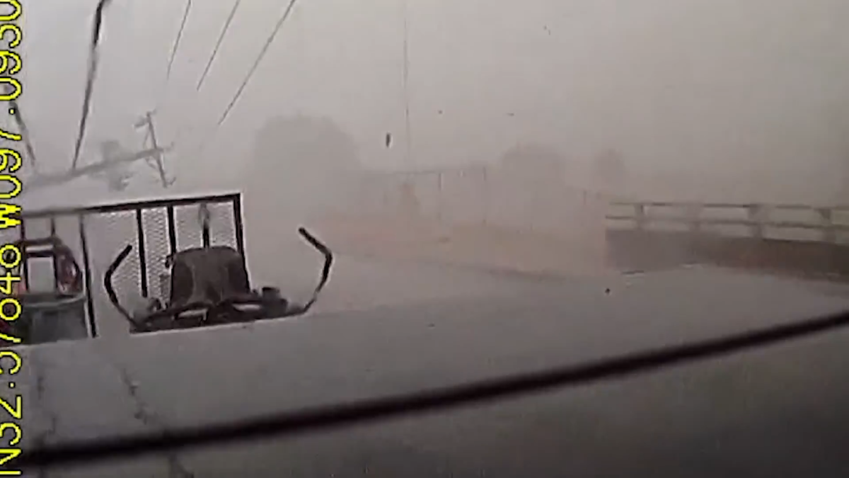 Watch as a utility pole falls onto a man's truck in a Mansfield hail storm. NBC 5's Jala Washington talks with the driver about the scare.