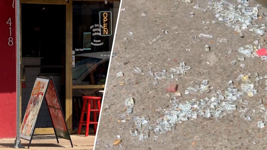Image of broken glass after a door was shattered during a break in.