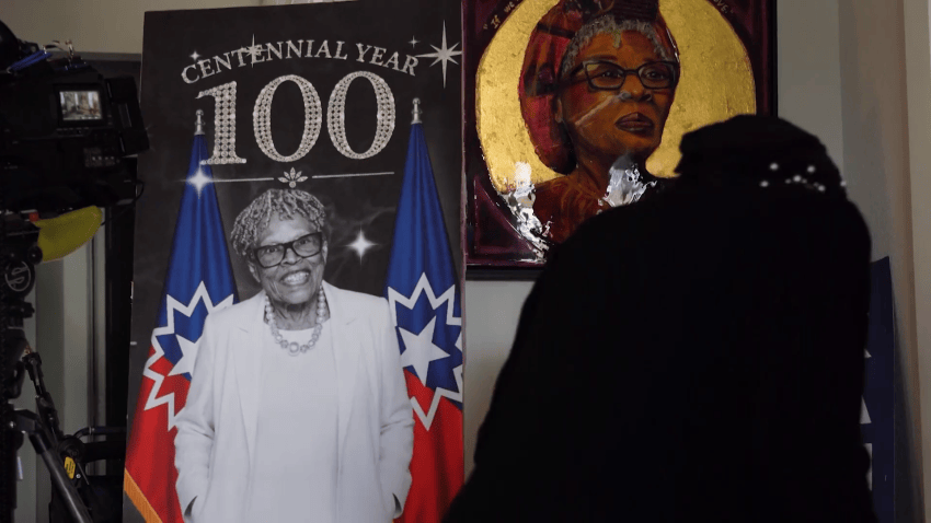 Image of Opal Lee in her home, celebrating her 100th birthday.