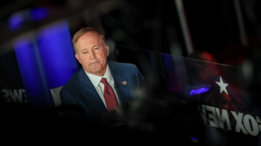 Texas attorney general Ken Paxton speaks to members of the media during the second day of the Republican Midterm Conv...