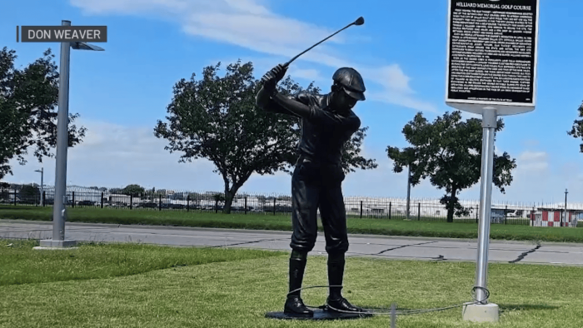 Only a concrete stump is left after this 6-foot bronze golfer statue was stolen
