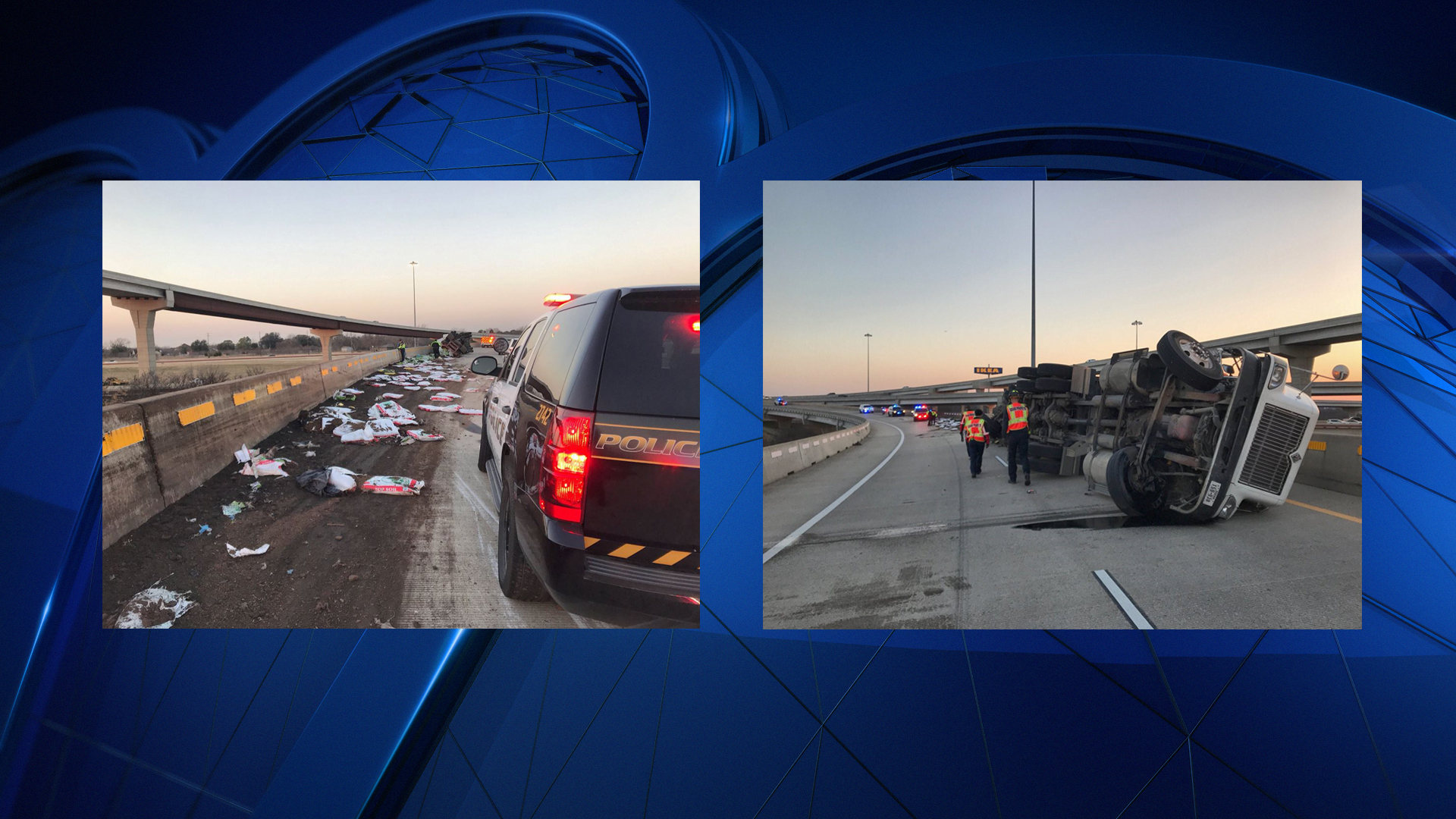 Overturned 18-Wheeler Closed Ramp in Grand Prairie