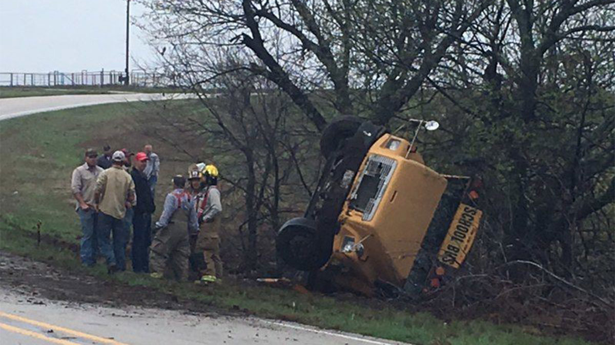 School Bus Crashes, Flips Over in Cooke County