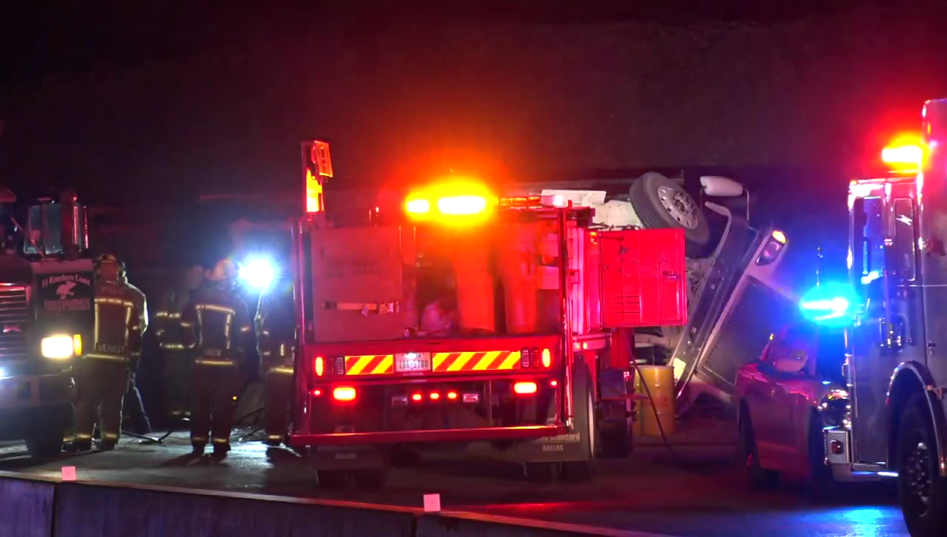 Semi Flips at 'Dead Man's Curve' in Dallas