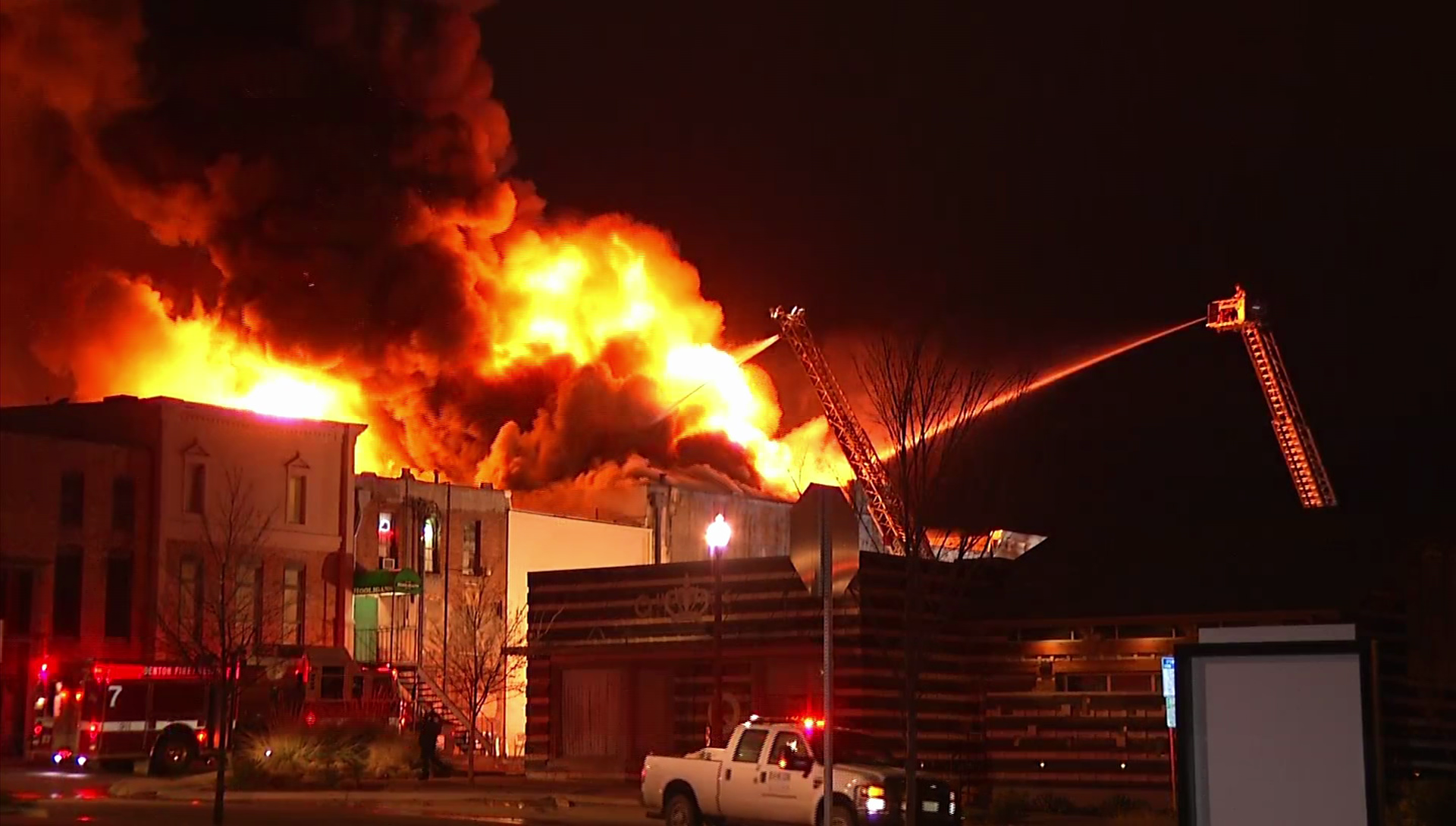 Large Fire Destroys Businesses on Denton Square