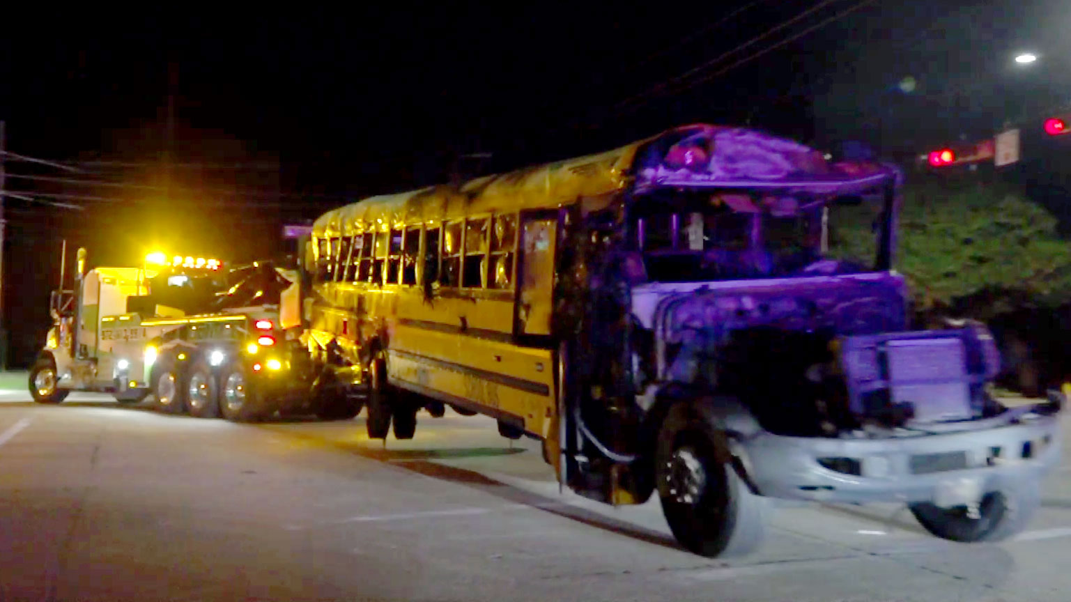 Raw Video: Charred Mesquite School Bus Towed Away