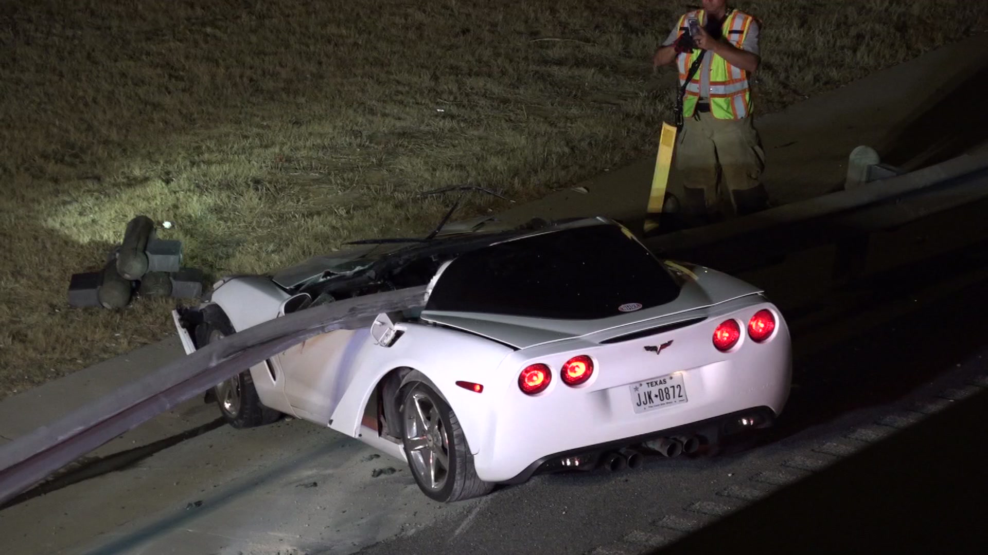 Raw: Driver Hospitalized After Crashing Car Under Guardrail